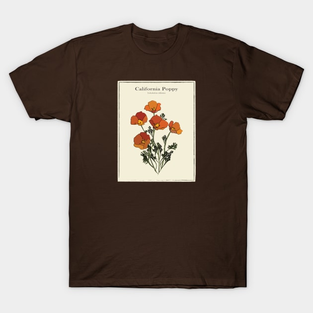 California Poppy Vintage Botanical Poster T-Shirt by Window House